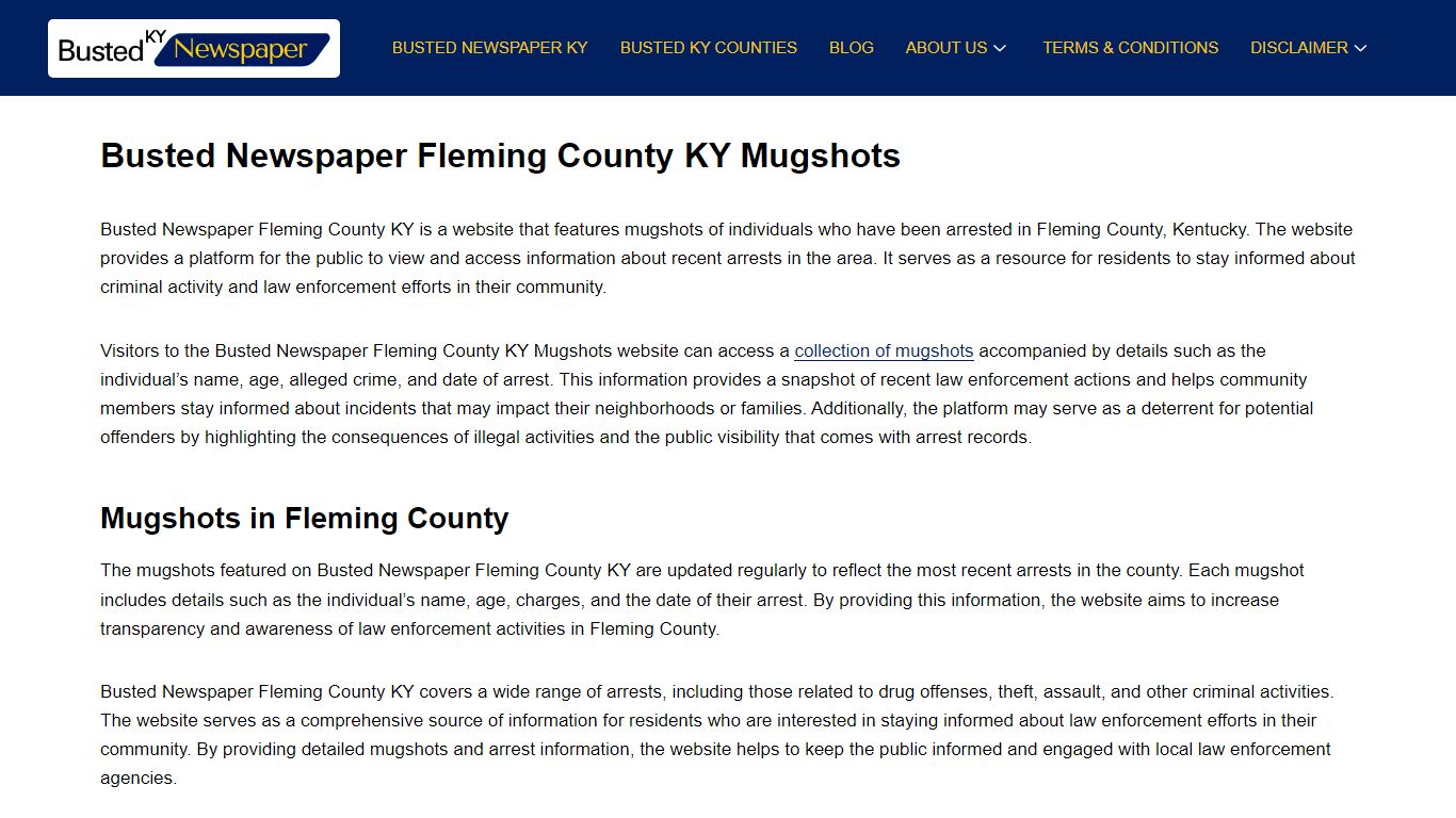 Busted Newspaper Fleming County KY Mugshots